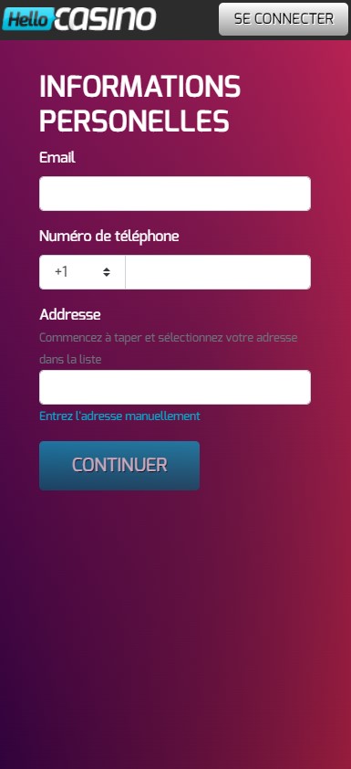 Image du processus d'inscription sur Playzee Casino 2