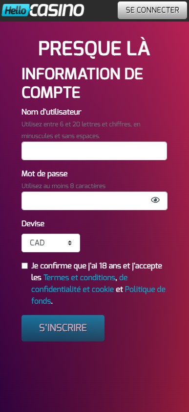 Image du processus d'inscription sur Playzee Casino 3