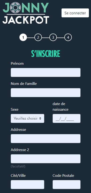 Image 1 du processus d'inscription au Jonny Jackpot