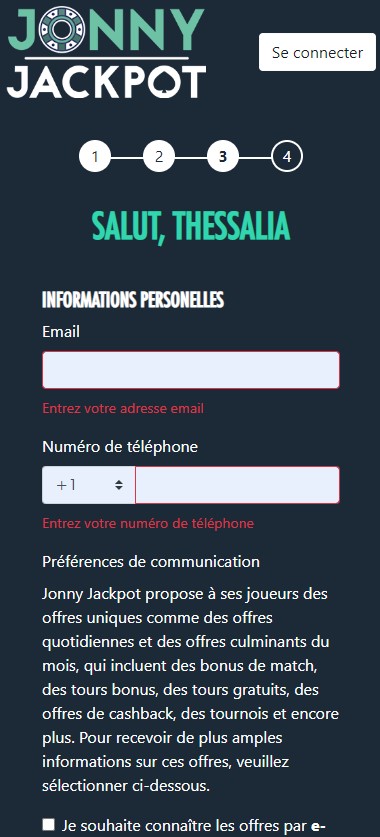 Image 3 du processus d'inscription au Jonny Jackpot