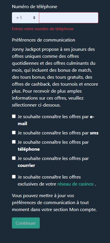 Image 4 du processus d'inscription au Jonny Jackpot