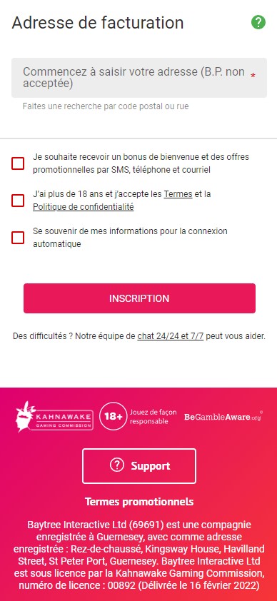 Image du processus d'enregistrement de Spin Casino étape 4