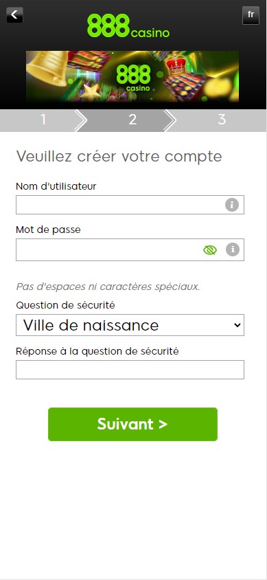 888 Casino Image du processus d'enregistrement 2