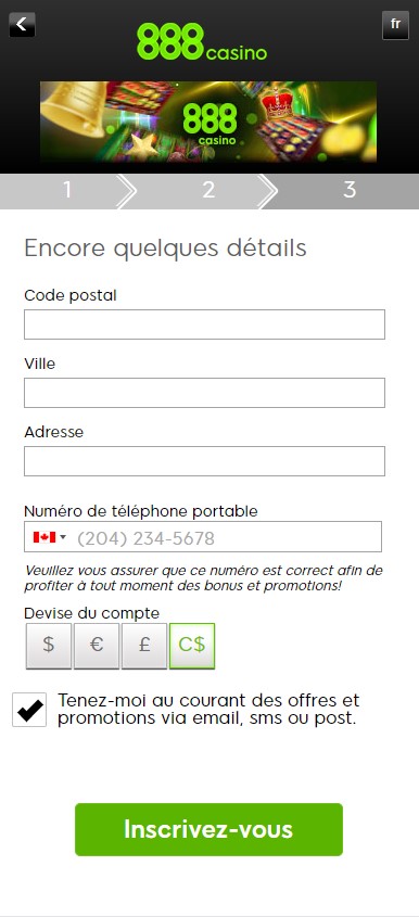 888 Casino Image du processus d'enregistrement 3