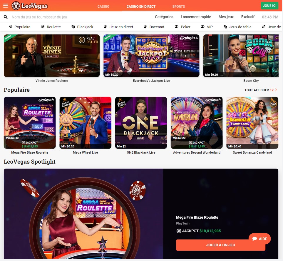 Aperçu Desktop LeoVegas Casino 2