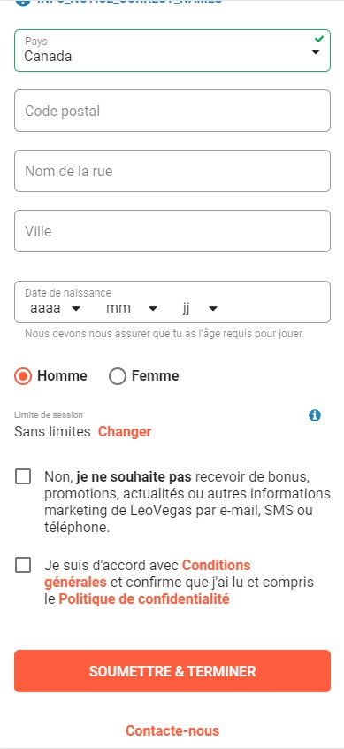 Illustration 4 du Processus d'Inscription chez LeoVegas Casino