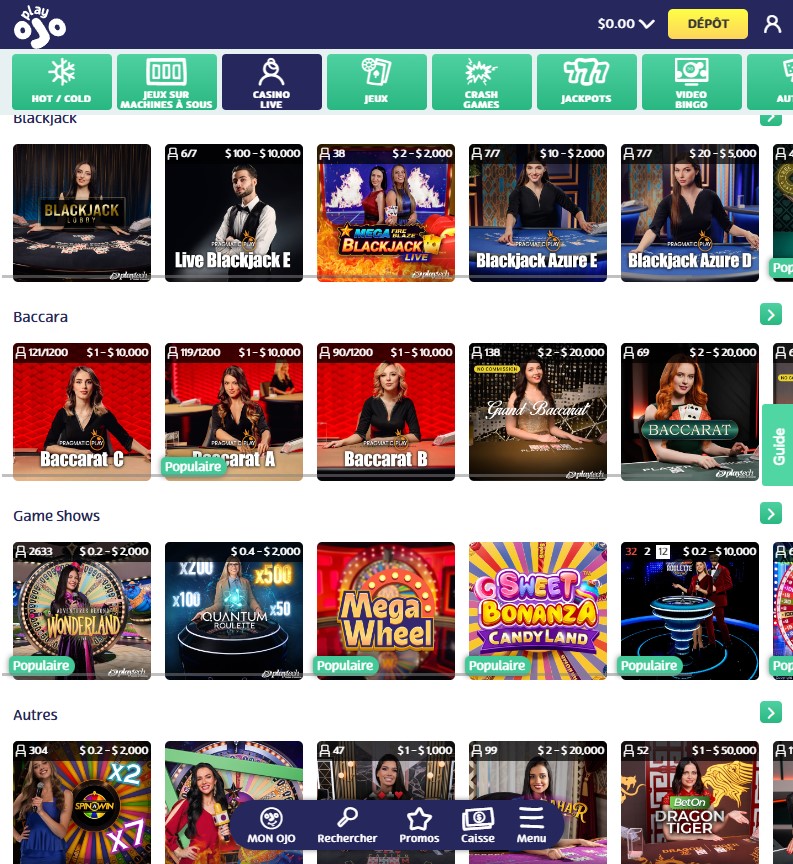 Aperçu 2 Casino Desktop PlayOjo