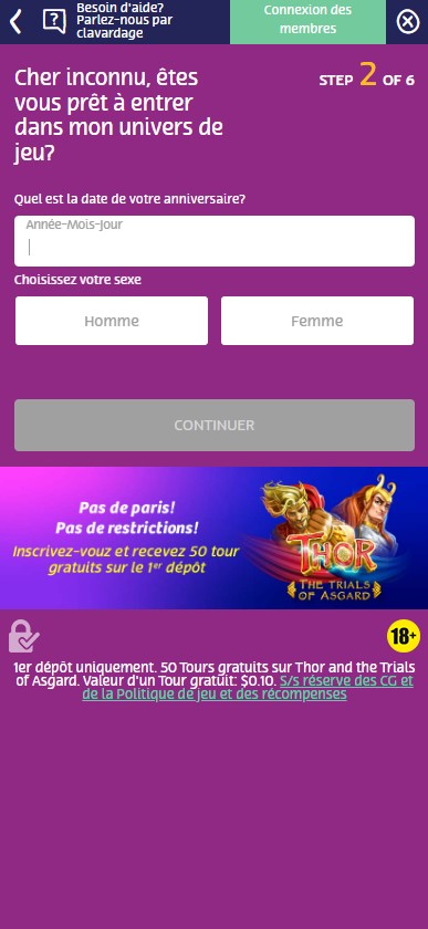 Illustration du sixième écran du processus d'inscription sur le casino PlayOjo