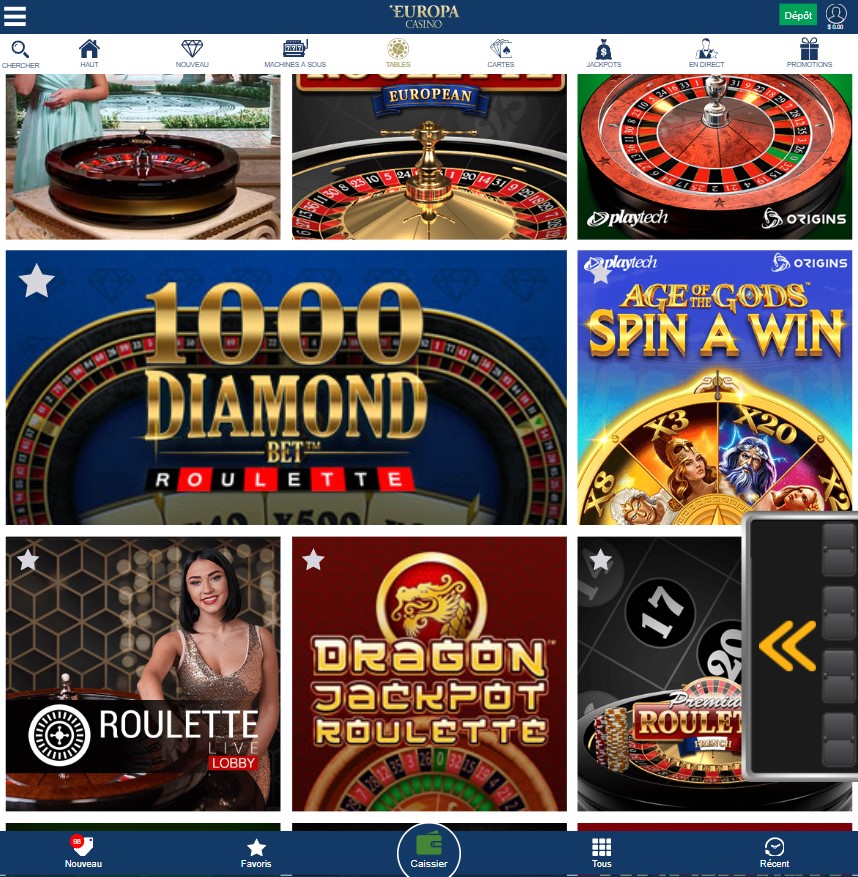 Aperçu Europa Casino Desktop 2
