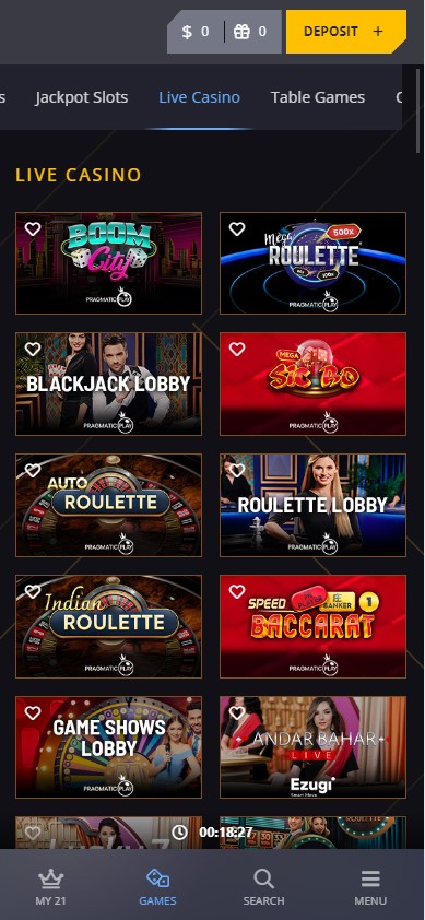 21 Casino Aperçu Mobile 2