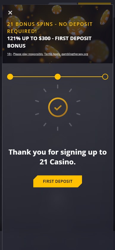 21 Casino Processus d'enregistrement Image 3