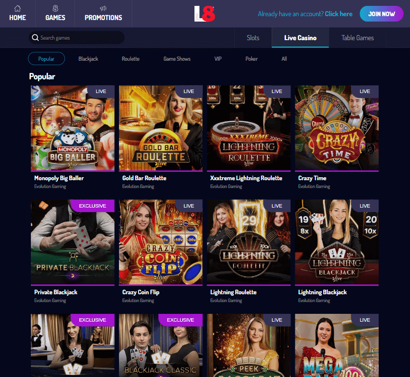 Lucky8 Casino Desktop Aperçu 1