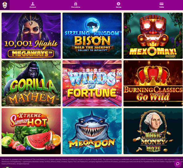 Vue d'ensemble 1 du Wild Sultan Casino sur desktop