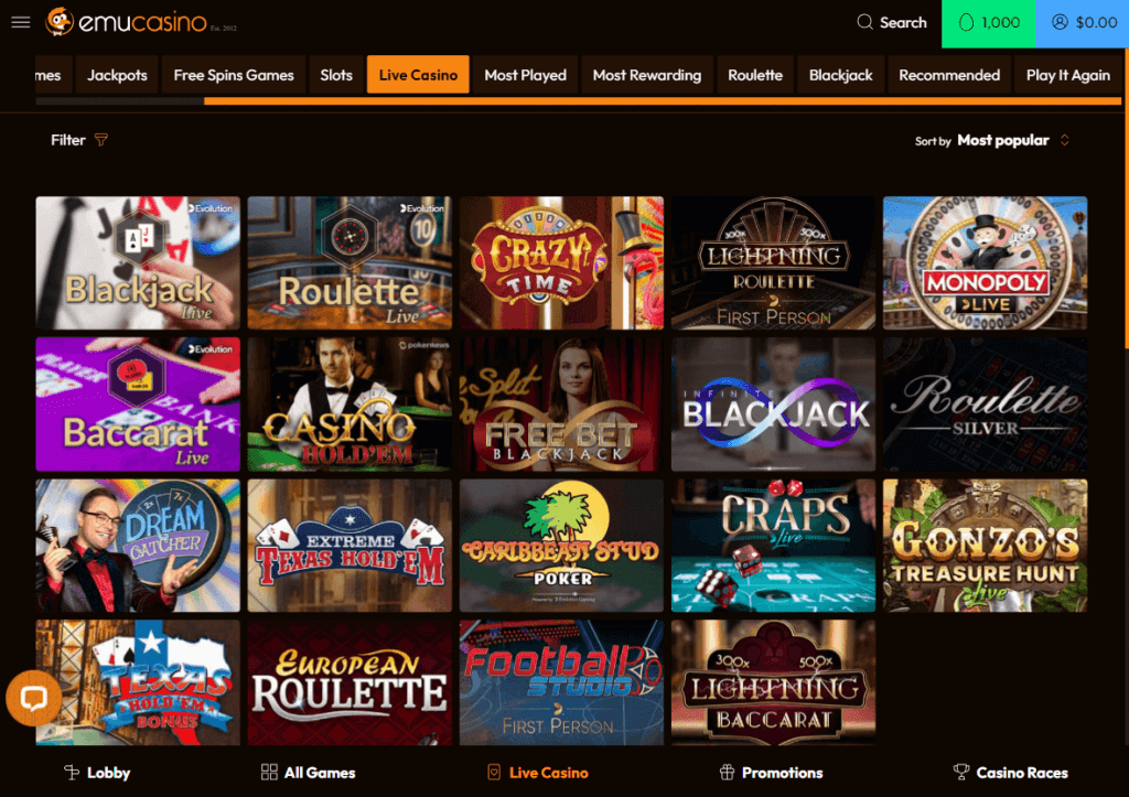 Emu Casino Desktop Aperçu 1