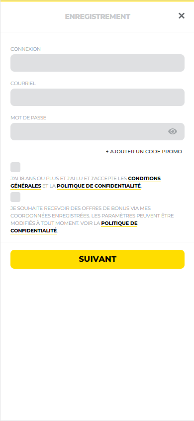 Image 1 du processus d'inscription chez Energy Casino