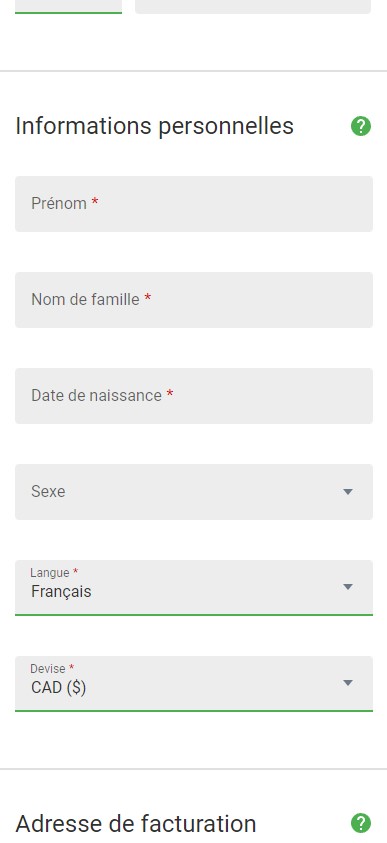 Image de la procédure d'inscription sur Platinum Play 2