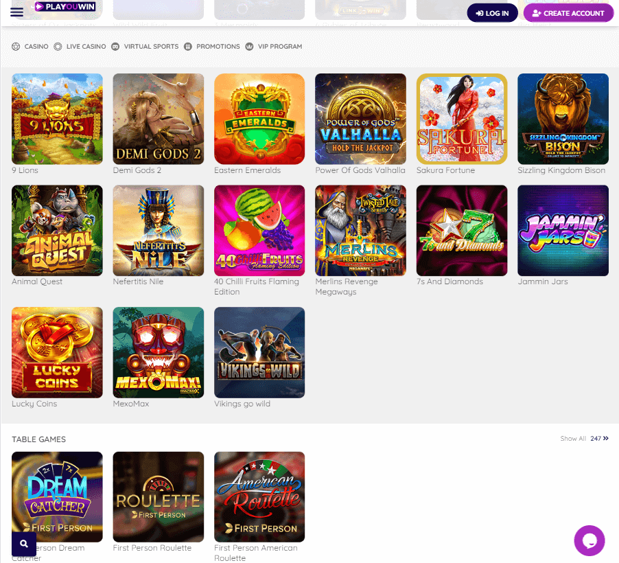 Aperçu 2 de Playouwin Casino Desktop