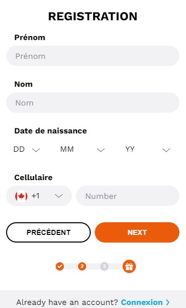 Image du processus d'inscription au Casino LevelUp - Étape 3
