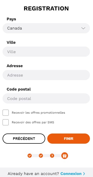 Image du processus d'inscription au Casino LevelUp - Étape 2