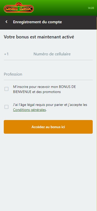 Aperçu du processus d'inscription pour Casino Classic Image 1.