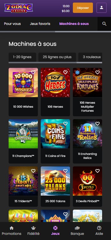 Aperçu mobile 2 Zodiac Casino