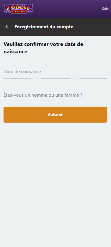Visuel du processus d'enregistrement à Zodiac Casino Image 2