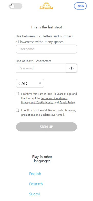 Images du processus d'inscription à Casimba Casino : Image 3
