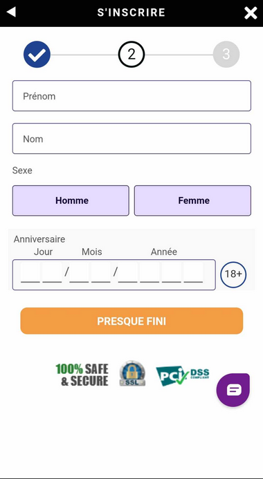 Image de la procédure d'inscription du GratoWin Casino - Étape 3.