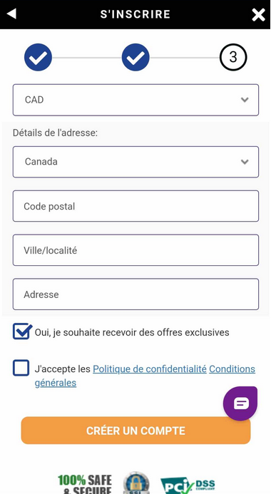 Image de la procédure d'inscription du GratoWin Casino - Étape 1.