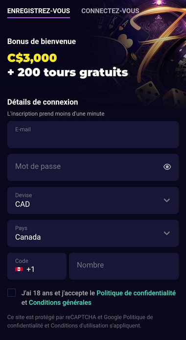 Image du processus d'inscription au Lucky7even Casino 1
