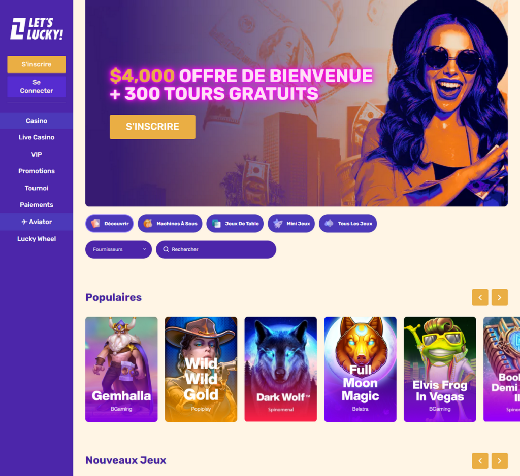 Vue 1 de Let's Lucky Casino Desktop