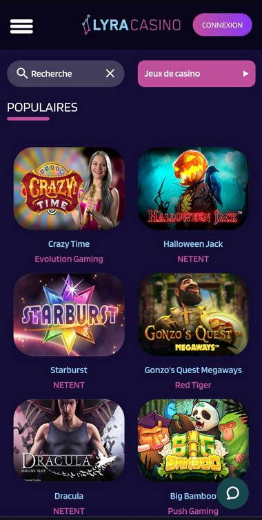 aperçu Lyra Casino Mobile 2