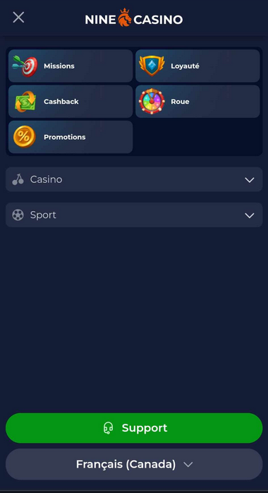 Aperçu Mobile NineCasino 2