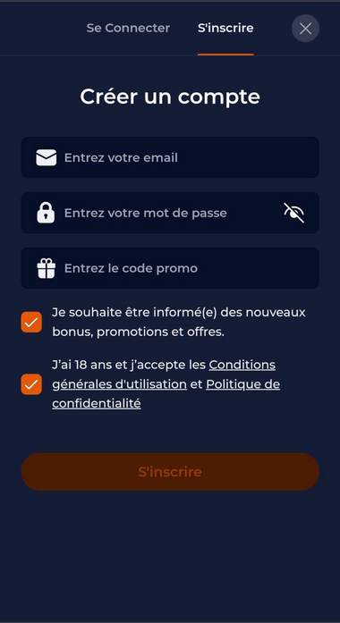 Troisième image illustrant le processus d'inscription chez NineCasino