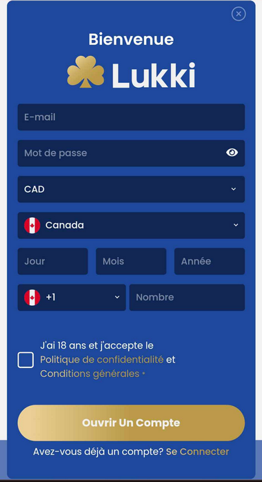 Image du processus d'inscription au Lukki Casino 1.