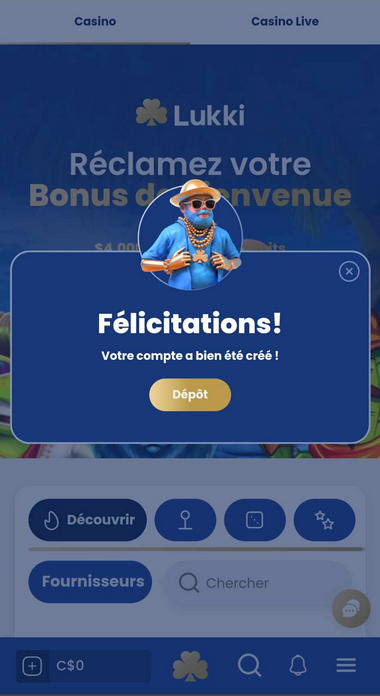 Image du processus d'inscription au Lukki Casino 2.