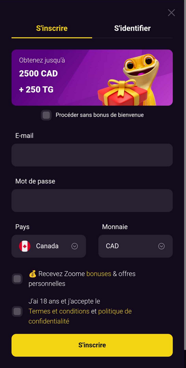 Visuel du processus d'inscription au Zoome Casino - Image 1