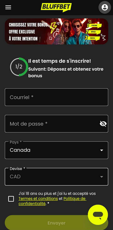 Image de la procédure d'inscription au Bluffbet Casino 2