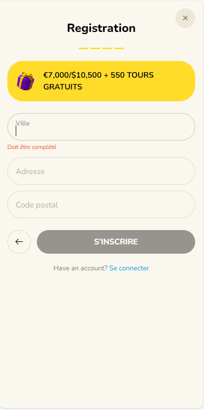 Image 4 du processus d'inscription pour FatFruit Casino.