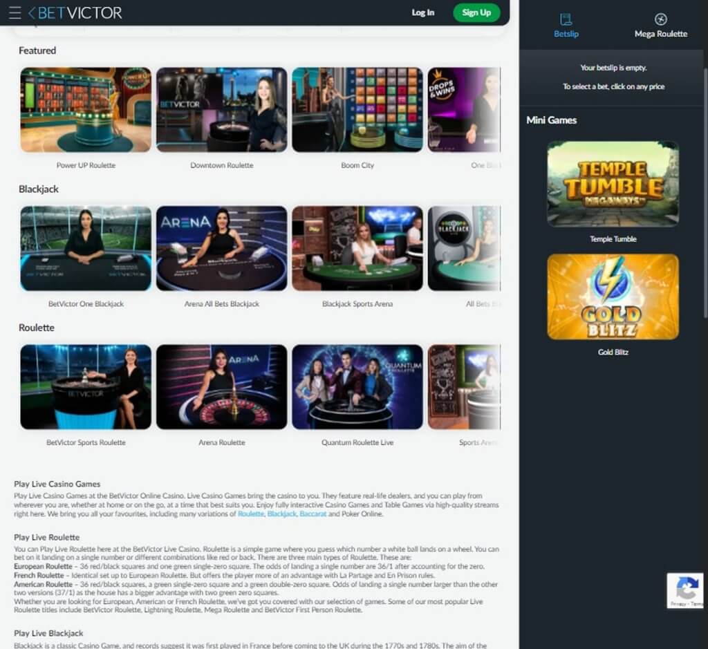 Desktop Overview for BetVictor Casino Ontario: Part 2