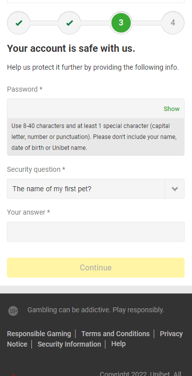 Image 3 depicting Unibet Casino Registration Process
