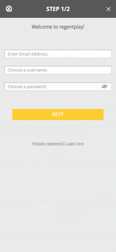 Step-by-step visuals for the registration process at Regent Play Casino: Image 1