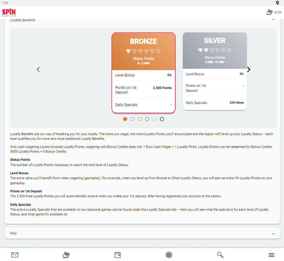 Spin Casino Desktop Preview 1
