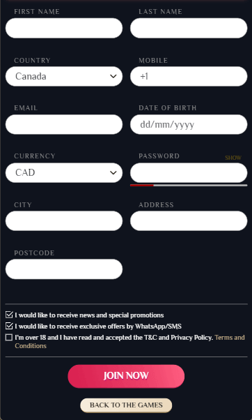 View image 1 from our VegasPlus Casino registration process.