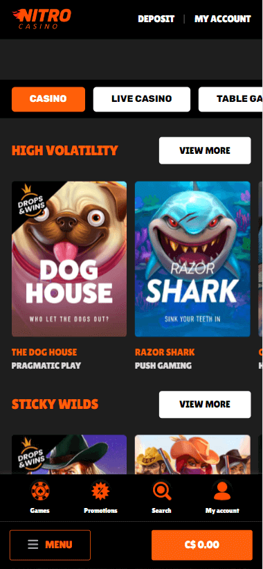 Nitro Casino Mobile Preview 1