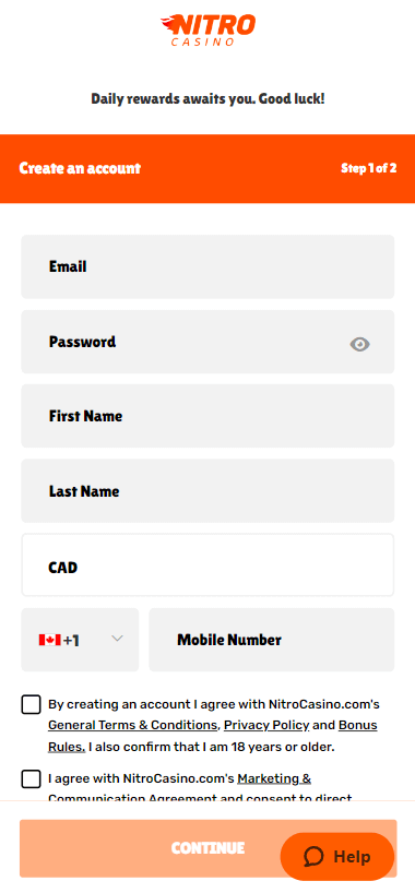Check out the first image detailing the steps for the registration process at Nitro Casino.