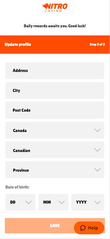 Refer to the second image for further guidance on the registration process at Nitro Casino.