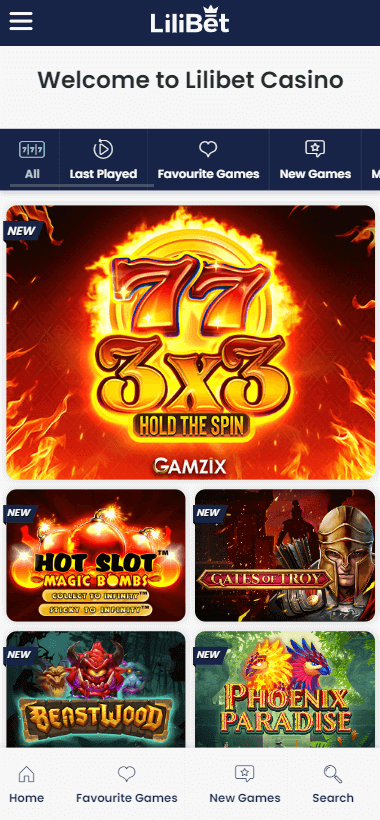 LiliBet Casino Mobile Preview 1