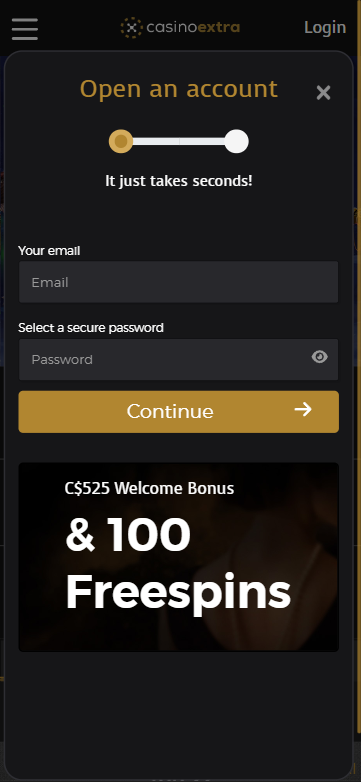 Visual depiction of Casino Extra’s registration process, Stage 2.