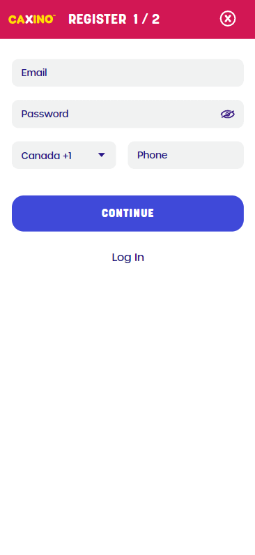 Image of Caxino Casino's Registration Process - Step 1